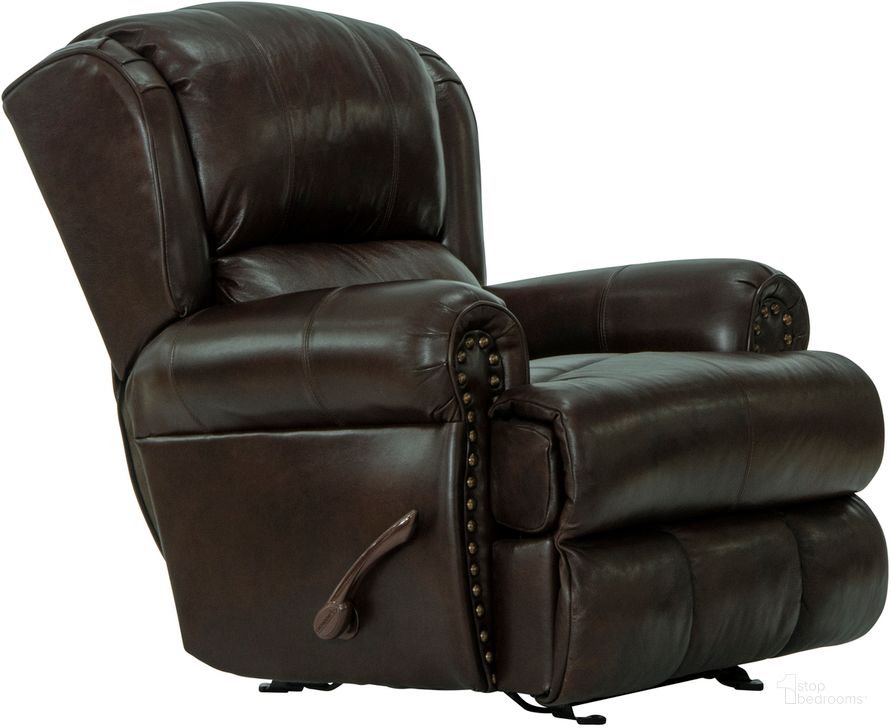 The appearance of Duncan Deluxe Glider Recliner In Chocolate designed by Catnapper in the traditional interior design. This chocolate piece of furniture  was selected by 1StopBedrooms from Duncan Collection to add a touch of cosiness and style into your home. Sku: 47636128309308309. Product Type: Recliner. Material: Leather Match. Image1