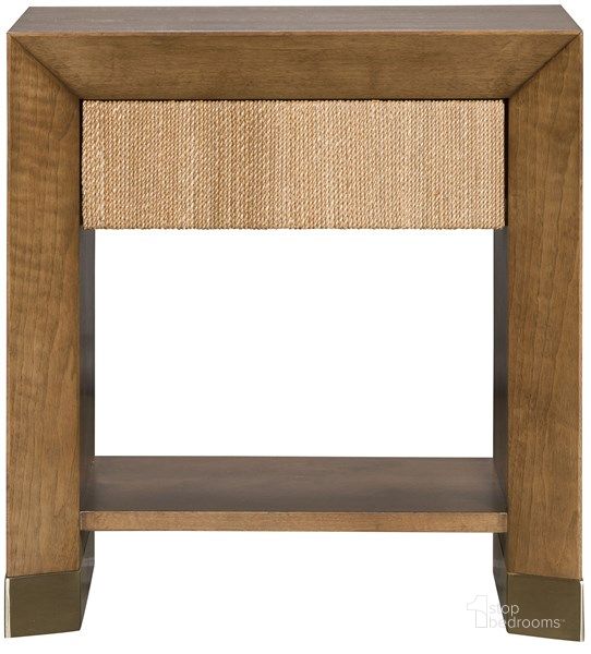 The appearance of Dune Rectangular Lampakanay Nightstand In Brown designed by Vanguard Furniture in the transitional interior design. This brown piece of furniture  was selected by 1StopBedrooms from Dune Collection to add a touch of cosiness and style into your home. Sku: P805E-UV. Product Type: Nightstand. Material: Wood Veneer. Image1