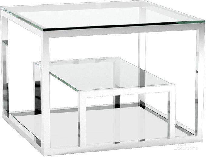 The appearance of Dune Silver End Table designed by Uptown Club in the modern / contemporary interior design. This silver piece of furniture  was selected by 1StopBedrooms from Dune Collection to add a touch of cosiness and style into your home. Sku: GM1963. Product Type: End Table. Material: Stainless Steel. Image1