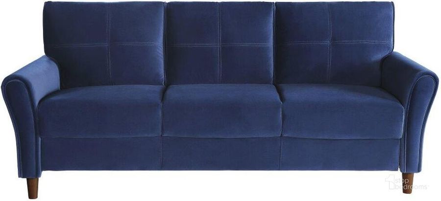 The appearance of Dunleith Blue Sofa designed by Homelegance in the transitional interior design. This blue piece of furniture  was selected by 1StopBedrooms from Dunleith Collection to add a touch of cosiness and style into your home. Sku: 9348BUE-3. Product Type: Sofa. Material: Velvet. Image1