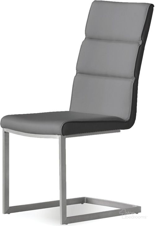 The appearance of Duomo Gray Leatherette With Brushed Stainless Steel Dining Chair - Set of 2 designed by Mobital in the modern / contemporary interior design. This gray piece of furniture  was selected by 1StopBedrooms from Duomo Collection to add a touch of cosiness and style into your home. Sku: DCH-DUOM-GREY-. Material: Leather. Product Type: Dining Chair.