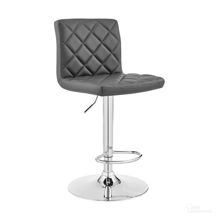 The appearance of Duval Adjustable Gray Faux Leather and Charcoal Swivel Barstool designed by Armen Living in the modern / contemporary interior design. This gray piece of furniture  was selected by 1StopBedrooms from Duval Collection to add a touch of cosiness and style into your home. Sku: LCDUBACHRGR. Product Type: Barstool. Material: Plywood. Image1