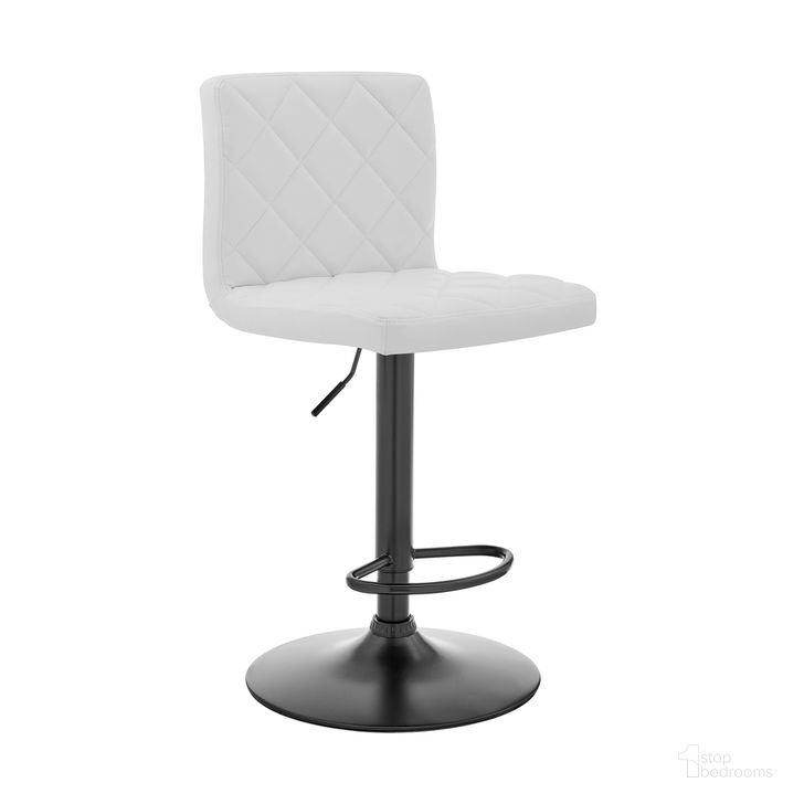 The appearance of Duval Adjustable White Faux Leather Swivel Bar Stool designed by Armen Living in the modern / contemporary interior design. This white piece of furniture  was selected by 1StopBedrooms from Duval Collection to add a touch of cosiness and style into your home. Sku: LCDUBABLWH. Product Type: Barstool. Material: Plywood. Image1