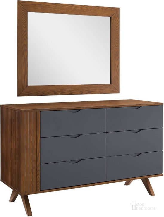 The appearance of Dylan Dresser and Mirror In Walnut designed by Modway in the modern / contemporary interior design. This walnut piece of furniture  was selected by 1StopBedrooms from Dylan Collection to add a touch of cosiness and style into your home. Sku: MOD-6950-WAL. Product Type: Dresser and Mirror. Material: Rubberwood. Image1