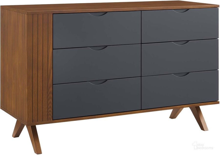 The appearance of Dylan Dresser In Walnut Gray designed by Modway in the modern / contemporary interior design. This walnut gray piece of furniture  was selected by 1StopBedrooms from Dylan Collection to add a touch of cosiness and style into your home. Sku: MOD-6677-WAL-GRY. Product Type: Dresser. Material: Rubberwood. Image1