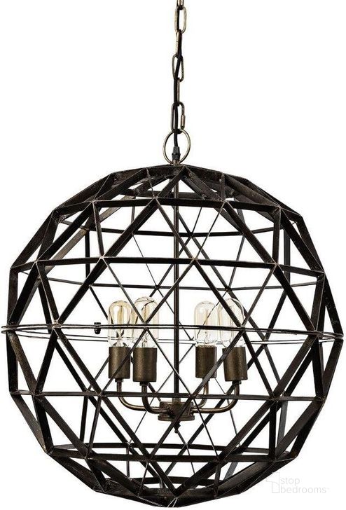 The appearance of Dyson Ii Black Metal Triangular Orb Four Bulb Chandelier designed by Mercana in the modern / contemporary interior design. This black piece of furniture  was selected by 1StopBedrooms from Dyson Collection to add a touch of cosiness and style into your home. Sku: 67956. Material: Metal. Product Type: Chandelier. Image1