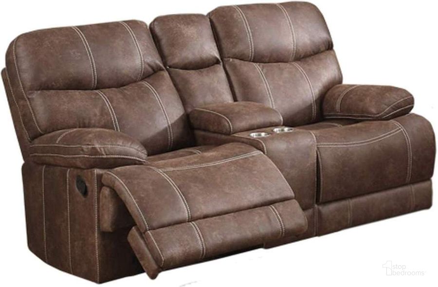 The appearance of Earl Reclining Console Loveseat In Brown designed by Emerald Home Furnishings in the rustic / southwestern interior design. This brown piece of furniture  was selected by 1StopBedrooms from Earl Collection to add a touch of cosiness and style into your home. Sku: U7128-09-25. Material: Wood. Product Type: Loveseat. Image1