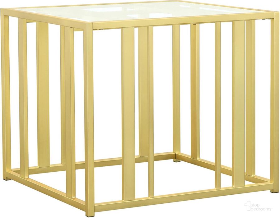 The appearance of Eastbrook Matte Brass End Table designed by Coaster in the transitional interior design. This gold piece of furniture  was selected by 1StopBedrooms from Eastbrook Collection to add a touch of cosiness and style into your home. Sku: 723607. Material: Metal. Product Type: End Table. Image1