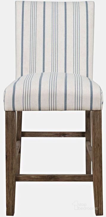 The appearance of Eastern Tides Coastal Wire-Brushed Acacia Upholstered Parsons Barstool Set of 2 In Blue Stripe designed by Jofran in the traditional interior design. This blue stripe piece of furniture  was selected by 1StopBedrooms from Eastern Tides Collection to add a touch of cosiness and style into your home. Sku: 2148-BS400KD. Material: Wood Veneer. Product Type: Barstool. Image1