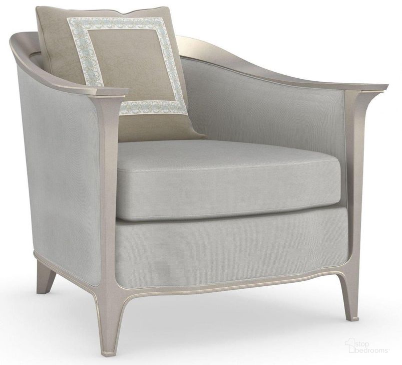 The appearance of Eaves Drop Gray Chair designed by Caracole in the transitional interior design. This gray piece of furniture  was selected by 1StopBedrooms from Eaves Drop Collection to add a touch of cosiness and style into your home. Sku: UPH-419-132-B. Material: Wood. Product Type: Living Room Chair.