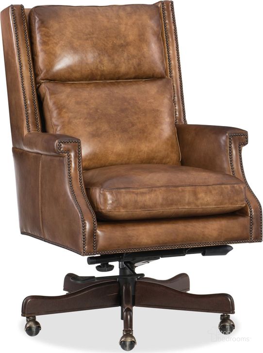 The appearance of Beckett Checkmate Pawn Home Office Chair designed by Hooker in the traditional interior design. This brown piece of furniture  was selected by 1StopBedrooms from Beckett Collection to add a touch of cosiness and style into your home. Sku: EC562-083. Material: Leather. Product Type: Office Chair. Image1