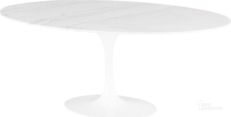 The appearance of Echo White Stone Dining Table HGEM851 designed by Nuevo in the modern / contemporary interior design. This white piece of furniture  was selected by 1StopBedrooms from Echo Collection to add a touch of cosiness and style into your home. Sku: HGEM851. Table Base Style: Pedestal. Table Top Shape: Oval. Product Type: Dining Table. Material: Stone. Size: 48". Image1
