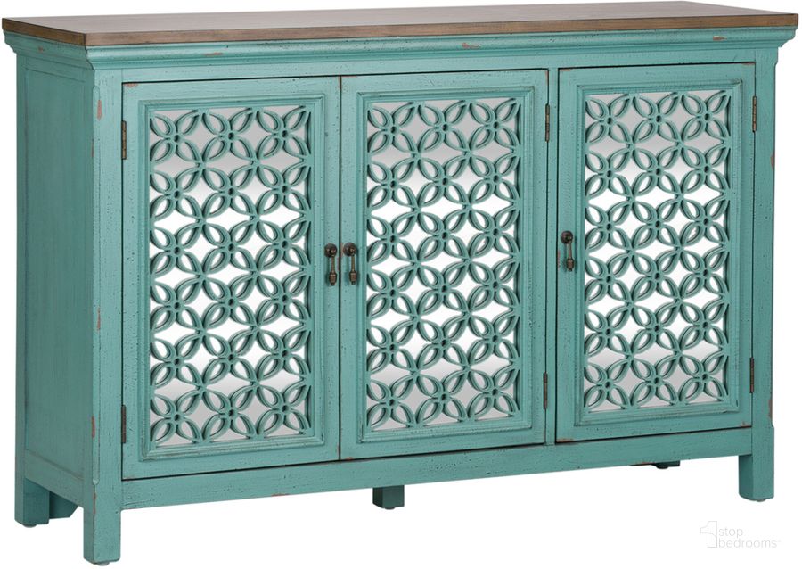 The appearance of Eclectic Living Turquoise 3 Door Accent Cabinet designed by Liberty in the transitional interior design. This blue piece of furniture  was selected by 1StopBedrooms from Eclectic Living Accents Collection to add a touch of cosiness and style into your home. Sku: 2011-AC5636. Material: Wood. Product Type: Accent Cabinet. Image1
