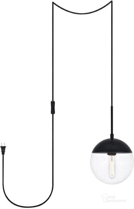 The appearance of Eclipse 1 Light Black Plug In Pendant With Clear Glass LDPG6027BK designed by Elegant Lighting in the transitional interior design. This black piece of furniture  was selected by 1StopBedrooms from Eclipse Collection to add a touch of cosiness and style into your home. Sku: LDPG6027BK. Product Type: Pendant Lighting. Material: Iron. Image1