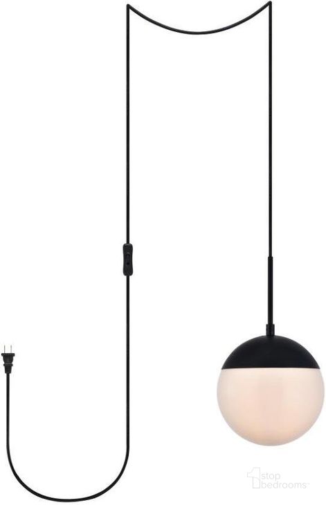 The appearance of Eclipse 1 Light Black Plug In Pendant With Frosted White Glass LDPG6026BK designed by Elegant Lighting in the transitional interior design. This white piece of furniture  was selected by 1StopBedrooms from Eclipse Collection to add a touch of cosiness and style into your home. Sku: LDPG6026BK. Product Type: Pendant Lighting. Material: Iron. Image1