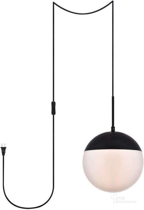 The appearance of Eclipse 1 Light Black Plug In Pendant With Frosted White Glass LDPG6032BK designed by Elegant Lighting in the transitional interior design. This white piece of furniture  was selected by 1StopBedrooms from Eclipse Collection to add a touch of cosiness and style into your home. Sku: LDPG6032BK. Product Type: Pendant Lighting. Material: Iron. Image1