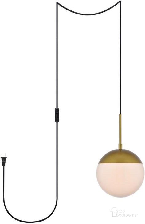 The appearance of Eclipse 1 Light Brass Plug In Pendant With Frosted White Glass LDPG6030BR designed by Elegant Lighting in the transitional interior design. This frosted glass piece of furniture  was selected by 1StopBedrooms from Eclipse Collection to add a touch of cosiness and style into your home. Sku: LDPG6030BR. Product Type: Pendant Lighting. Material: Iron. Image1