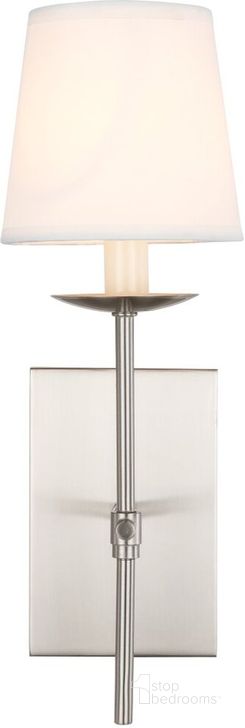 The appearance of Eclipse 1 Light Burnished Nickel And White Shade Wall Sconce designed by Elegant Lighting in the industrial interior design. This white piece of furniture  was selected by 1StopBedrooms from Eclipse Collection to add a touch of cosiness and style into your home. Sku: LD6102W4BN. Material: Metal. Product Type: Wall Sconce. Image1