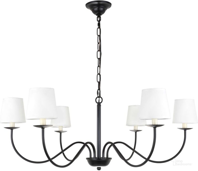 The appearance of Eclipse 6 Light Black And White Shade Chandelier designed by Elegant Lighting in the industrial interior design. This white piece of furniture  was selected by 1StopBedrooms from Eclipse Collection to add a touch of cosiness and style into your home. Sku: LD6103D37BK. Material: Metal. Product Type: Chandelier. Image1