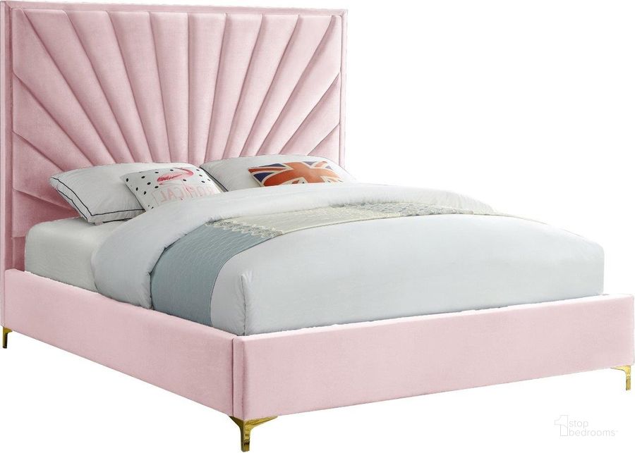 The appearance of Eclipse Pink Velvet Queen Bed designed by Meridian in the modern / contemporary interior design. This pink velvet piece of furniture  was selected by 1StopBedrooms from Eclipse Collection to add a touch of cosiness and style into your home. Sku: EclipsePink-Q-1;EclipsePink-Q-2. Bed Type: Platform Bed. Product Type: Platform Bed. Bed Size: Queen. Material: Velvet. Image1