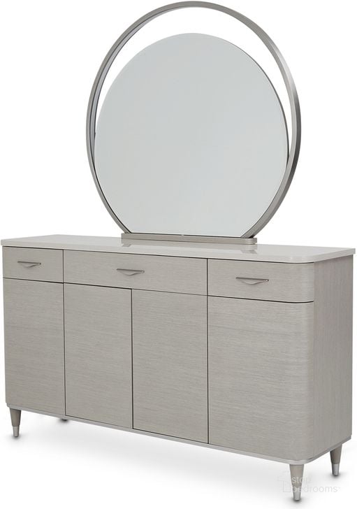 The appearance of Eclipse Sideboard With Mirror In Moonlight designed by AICO in the modern / contemporary interior design. This moonlight piece of furniture  was selected by 1StopBedrooms from Eclipse Collection to add a touch of cosiness and style into your home. Sku: KI-ECLP007-135;KI-ECLP260-135. Product Type: Sideboard. Material: Rubberwood. Image1