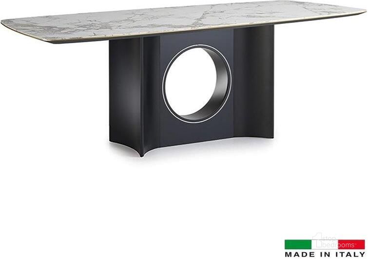 The appearance of Eclisse 87 Inch Dining Table designed by Bellini Modern Living in the modern / contemporary interior design. This gray and white piece of furniture  was selected by 1StopBedrooms from Eclisse Collection to add a touch of cosiness and style into your home. Sku: Eclisse DT 87 WHT. Table Base Style: Pedestal. Product Type: Dining Table. Material: Ceramic. Table Top Shape: Rectangular. Size: 87.