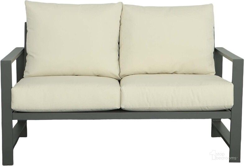 The appearance of Edgewater Outdoor Loveseat-Frame and Cushions In Gray and Beige designed by Progressive Furniture in the transitional interior design. This gray and beige piece of furniture  was selected by 1StopBedrooms from Edgewater Collection to add a touch of cosiness and style into your home. Sku: I732-LS;I701-CU. Material: Aluminum. Product Type: Outdoor Loveseat. Image1
