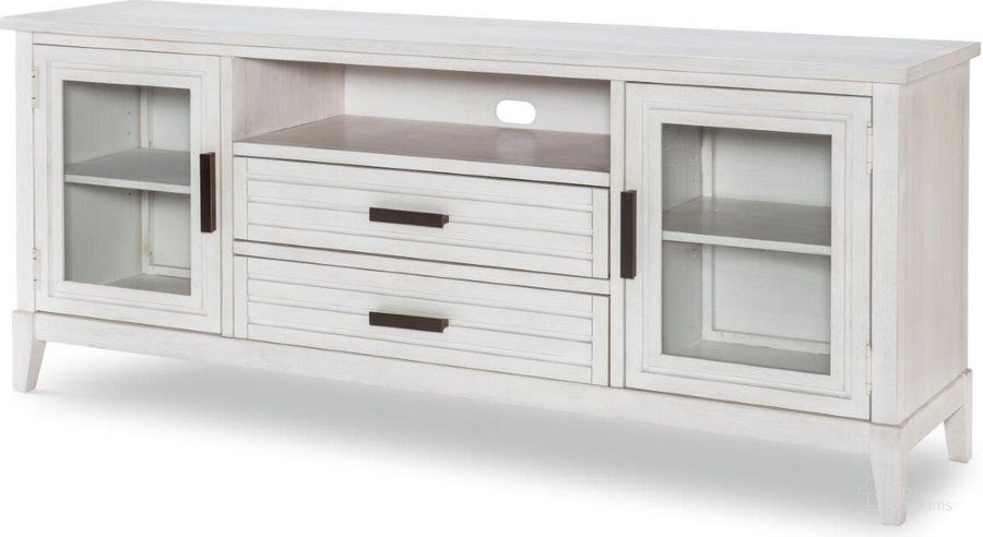 The appearance of Edgewater Sand Dollar Entertainment Console designed by Legacy Classic in the coastal interior design. This white piece of furniture  was selected by 1StopBedrooms from Edgewater Collection to add a touch of cosiness and style into your home. Sku: 1313-023. Product Type: Entertainment Console. Material: Wood Veneer. Image1