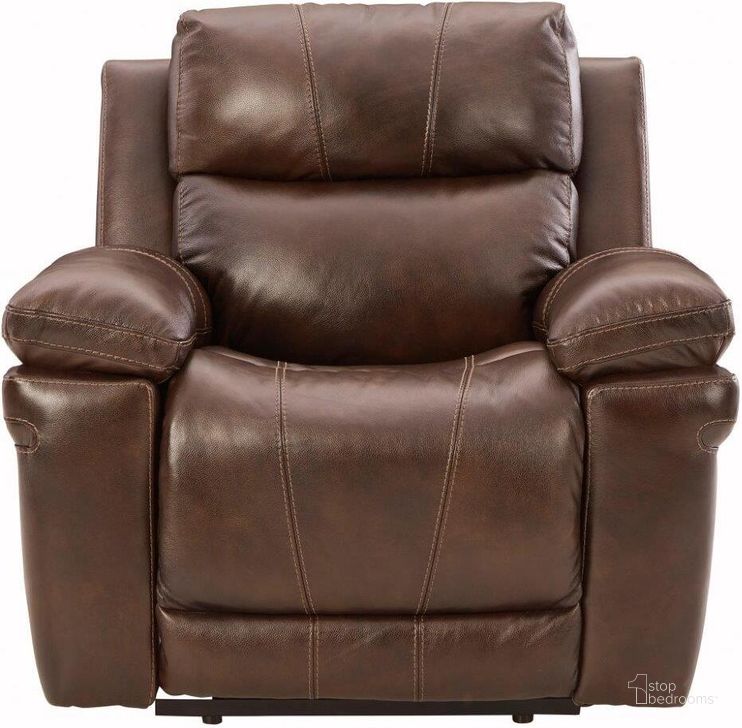 The appearance of Edmar Power Recliner With Adjustable Headrest In Chocolate designed by Signature Design by Ashley in the modern / contemporary interior design. This chocolate piece of furniture  was selected by 1StopBedrooms from Edmar Collection to add a touch of cosiness and style into your home. Sku: U6480513. Product Type: Recliner. Material: Leather Match. Image1