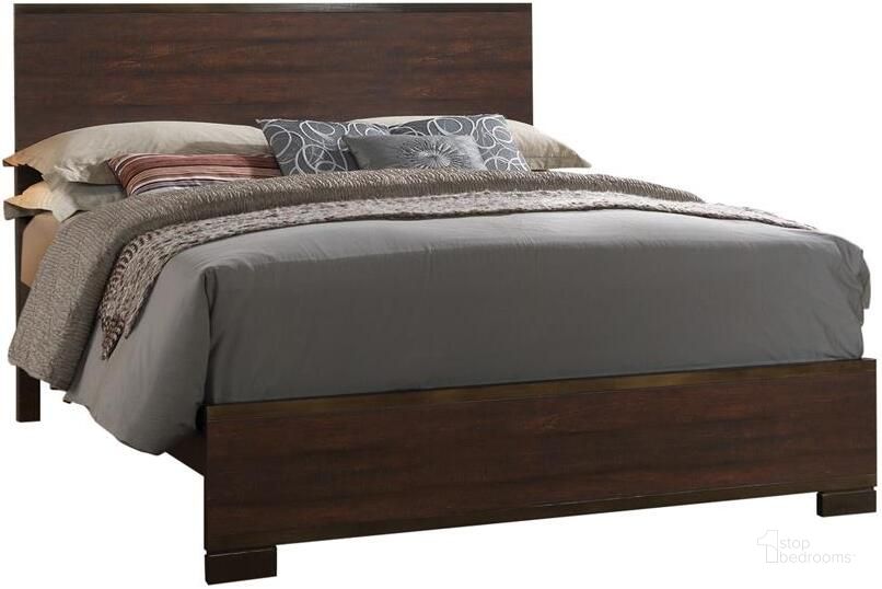 The appearance of Edmonton Rustic Tobacco King Platform Bed designed by Coaster in the modern / contemporary interior design. This brown piece of furniture  was selected by 1StopBedrooms from Edmonton Collection to add a touch of cosiness and style into your home. Sku: 204351KEB1;204351KEB2. Bed Type: Platform Bed. Material: Wood. Product Type: Platform Bed. Bed Size: King. Image1