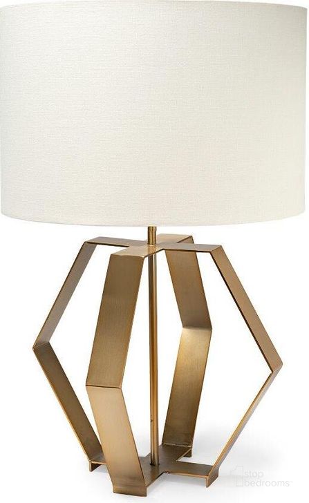 The appearance of Edwards 26 Inch Gold Metal Base With Cream Fabric Shade Table Lamp designed by Mercana in the modern / contemporary interior design. This gold piece of furniture  was selected by 1StopBedrooms from Edwards Collection to add a touch of cosiness and style into your home. Sku: 68966. Material: Metal. Product Type: Table Lamp. Image1