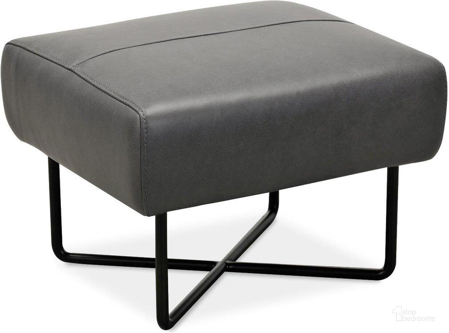 The appearance of Efron Ottoman w/ Black Metal Base designed by Hooker in the transitional interior design. This grey piece of furniture  was selected by 1StopBedrooms from CC Collection to add a touch of cosiness and style into your home. Sku: CC443-OT-097. Material: Leather. Product Type: Ottoman. Image1