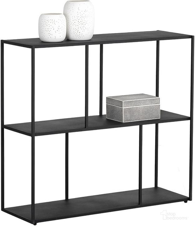 The appearance of Eiffel Medium Low Bookcase In Black designed by Sunpan in the modern / contemporary interior design. This black piece of furniture  was selected by 1StopBedrooms from Eiffel Collection to add a touch of cosiness and style into your home. Sku: 106601. Product Type: Bookcase. Material: Iron. Image1