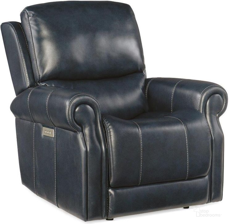 The appearance of Eisley Power Recliner With Power Headrest And Lumbar RC602-PHZL-049 designed by Hooker in the traditional interior design. This blue piece of furniture  was selected by 1StopBedrooms from Eisley Collection to add a touch of cosiness and style into your home. Sku: RC602-PHZL-049. Material: Leather. Product Type: Recliner. Image1