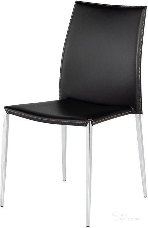 The appearance of Eisner Black Leather Dining Chair designed by Nuevo in the modern / contemporary interior design. This black piece of furniture  was selected by 1StopBedrooms from Eisner Collection to add a touch of cosiness and style into your home. Sku: HGAF171. Material: Metal. Product Type: Dining Chair. Image1