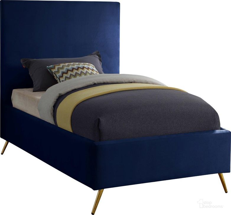The appearance of Eladio Navy Velvet Twin Kid Room designed by Furnique in the modern / contemporary interior design. This navy velvet piece of furniture  was selected by 1StopBedrooms from Eladio Collection to add a touch of cosiness and style into your home. Sku: JasmineNavy-T-1;JasmineNavy-T-2. Product Type: Bed. Bed Size: Twin. Material: Velvet. Image1