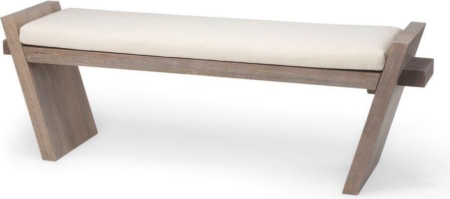 The appearance of Elaine I Brown Wood Upholstered Cream Seat Entryway Bench designed by Mercana in the modern / contemporary interior design. This brown and cream piece of furniture  was selected by 1StopBedrooms from Elaine Collection to add a touch of cosiness and style into your home. Sku: 68745. Material: Wood. Product Type: Bench. Image1