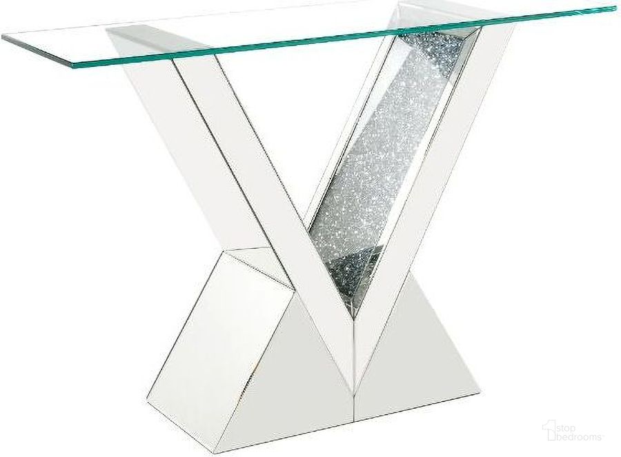 The appearance of Elandia Clear Glass Console Table designed by Sterling Designs in the glam interior design. This clear glass piece of furniture  was selected by 1StopBedrooms from Elandia Collection to add a touch of cosiness and style into your home. Sku: 90670ST;90671GL. Product Type: Console Table. Material: MDF. Image1