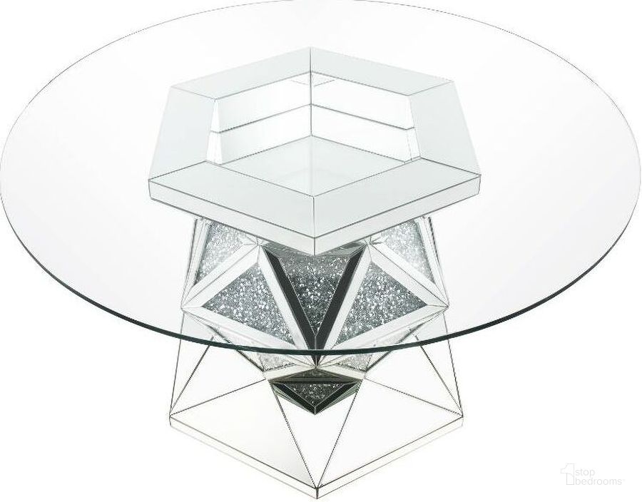 The appearance of Elandia Mirrored Dining Table 0qb24374219 designed by Sterling Designs in the glam interior design. This mirrored piece of furniture  was selected by 1StopBedrooms from Elandia Collection to add a touch of cosiness and style into your home. Sku: 72145ST;72146GL. Table Base Style: Pedestal. Table Top Shape: Round. Material: Wood. Product Type: Dining Table. Image1