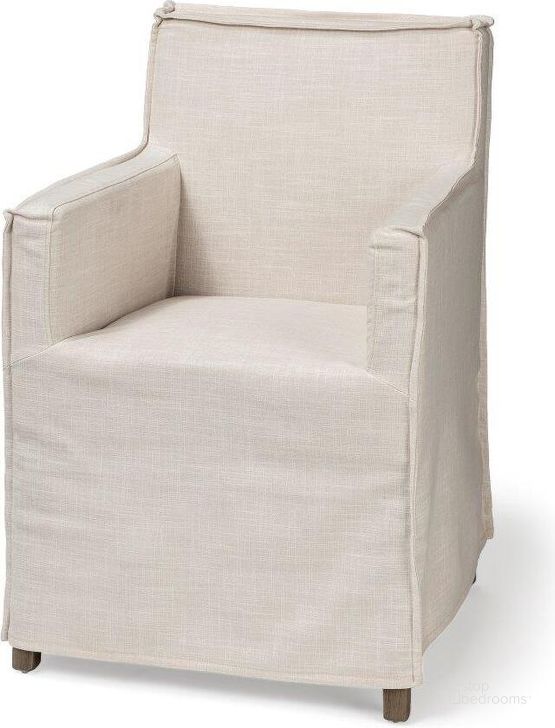 The appearance of Elbert Ii Cream Fabric Slip-Cover Brown Wood Frame Dining Chair Set of 2 designed by Mercana in the modern / contemporary interior design. This cream piece of furniture  was selected by 1StopBedrooms from Elbert Collection to add a touch of cosiness and style into your home. Sku: 68190. Material: Wood. Product Type: Dining Chair. Image1