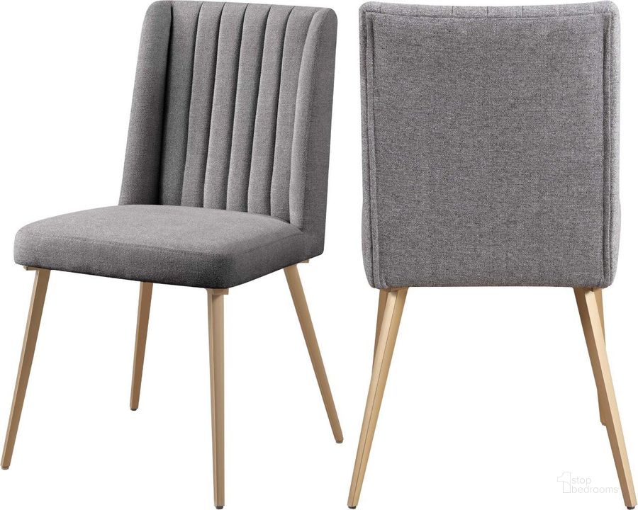 The appearance of Eleanor Grey Dining Chair Set of 2 designed by Meridian in the modern / contemporary interior design. This grey piece of furniture  was selected by 1StopBedrooms from Eleanor Collection to add a touch of cosiness and style into your home. Sku: 932Grey-C. Product Type: Dining Chair. Material: Iron. Image1