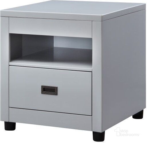 The appearance of Eleanor Dove Gray End Table designed by ACME in the transitional interior design. This dove gray piece of furniture  was selected by 1StopBedrooms from Eleanor Collection to add a touch of cosiness and style into your home. Sku: 87107. Material: Wood. Product Type: End Table.