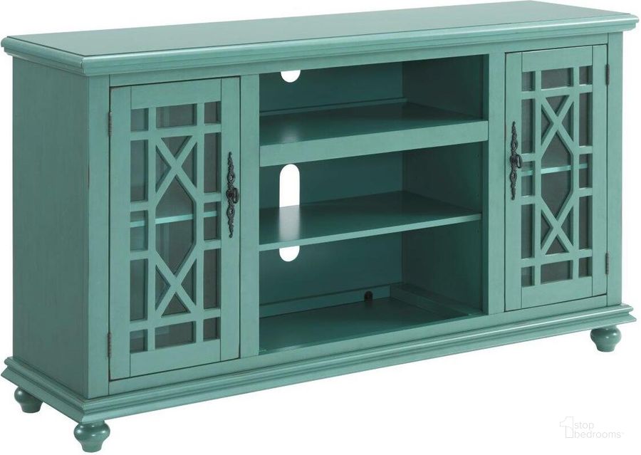 The appearance of Elegant 2 Door Tv Stand In Antique Teal designed by Martin Svensson Home in the traditional interior design. This teal piece of furniture  was selected by 1StopBedrooms from Elegant Collection to add a touch of cosiness and style into your home. Sku: 910191. Product Type: TV Stand. Material: MDF. Image1