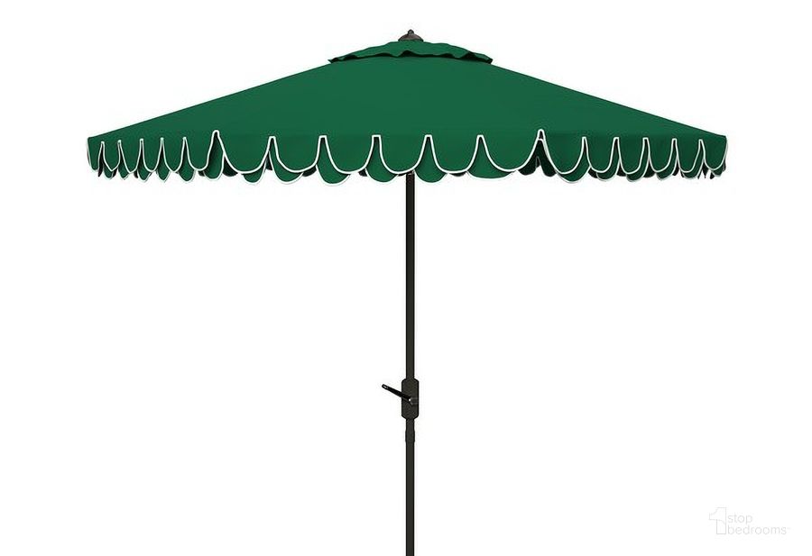 The appearance of Elegant Valance 9Ft Auto Tilt Umbrella in Green designed by Safavieh in the glam interior design. This green piece of furniture  was selected by 1StopBedrooms from Elegant Collection to add a touch of cosiness and style into your home. Sku: PAT8006H. Material: Metal. Product Type: Umbrella. Image1