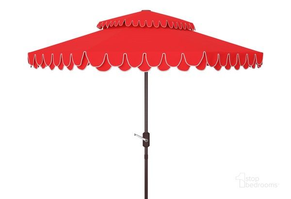 The appearance of Elegant Valance 9Ft Double Top Umbrella in Red designed by Safavieh in the glam interior design. This red piece of furniture  was selected by 1StopBedrooms from Elegant Collection to add a touch of cosiness and style into your home. Sku: PAT8206D. Material: Metal. Product Type: Umbrella. Image1