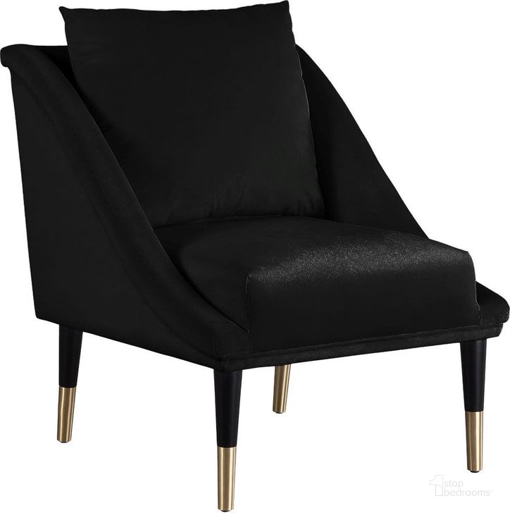 The appearance of Elegante Black Velvet Accent Chair designed by Meridian in the modern / contemporary interior design. This black velvet piece of furniture  was selected by 1StopBedrooms from Elegante Collection to add a touch of cosiness and style into your home. Sku: 517Black-C. Product Type: Accent Chair. Material: Iron. Image1