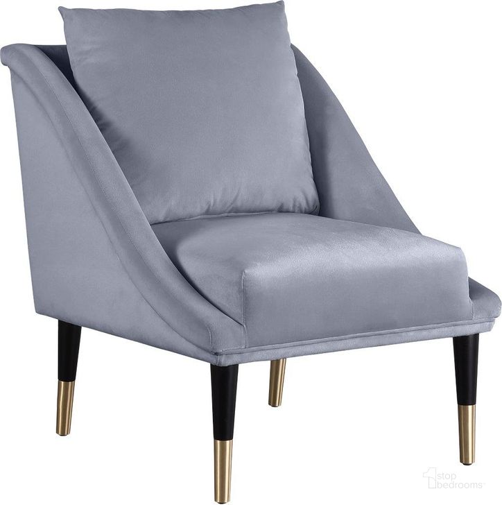 The appearance of Elegante Grey Velvet Accent Chair designed by Meridian in the modern / contemporary interior design. This grey velvet piece of furniture  was selected by 1StopBedrooms from Elegante Collection to add a touch of cosiness and style into your home. Sku: 517Grey-C. Product Type: Accent Chair. Material: Iron. Image1