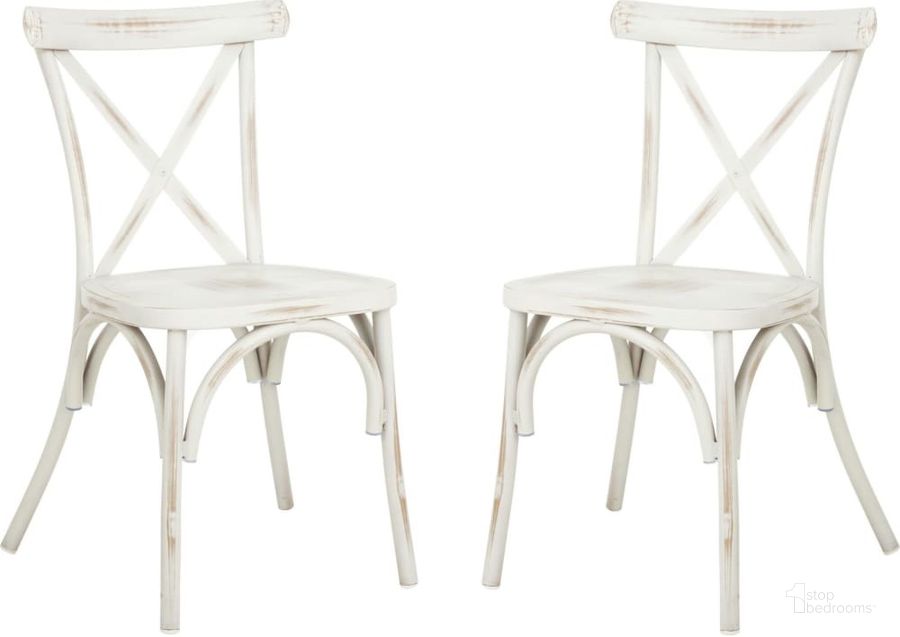 The appearance of Elia Distressed White Stackable Chair designed by Safavieh in the modern / contemporary interior design. This distressed white piece of furniture  was selected by 1StopBedrooms from Safavieh PAT Collection to add a touch of cosiness and style into your home. Sku: PAT4029A-SET2. Product Type: Chair. Material: Aluminium. Image1