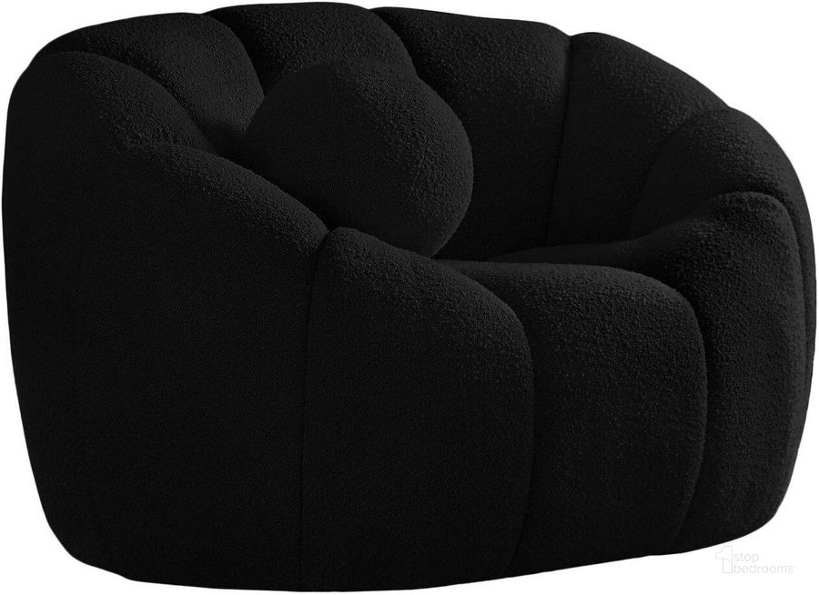 The appearance of Elijah Black Boucle Fabric Chair designed by Meridian in the modern / contemporary interior design. This black piece of furniture  was selected by 1StopBedrooms from Elijah Collection to add a touch of cosiness and style into your home. Sku: 644Black-C. Material: Fabric. Product Type: Accent Chair. Image1