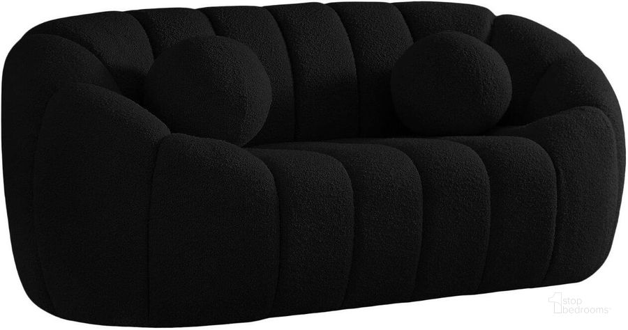 The appearance of Elijah Black Boucle Fabric Loveseat designed by Meridian in the modern / contemporary interior design. This black piece of furniture  was selected by 1StopBedrooms from Elijah Collection to add a touch of cosiness and style into your home. Sku: 644Black-L. Material: Fabric. Product Type: Loveseat. Image1
